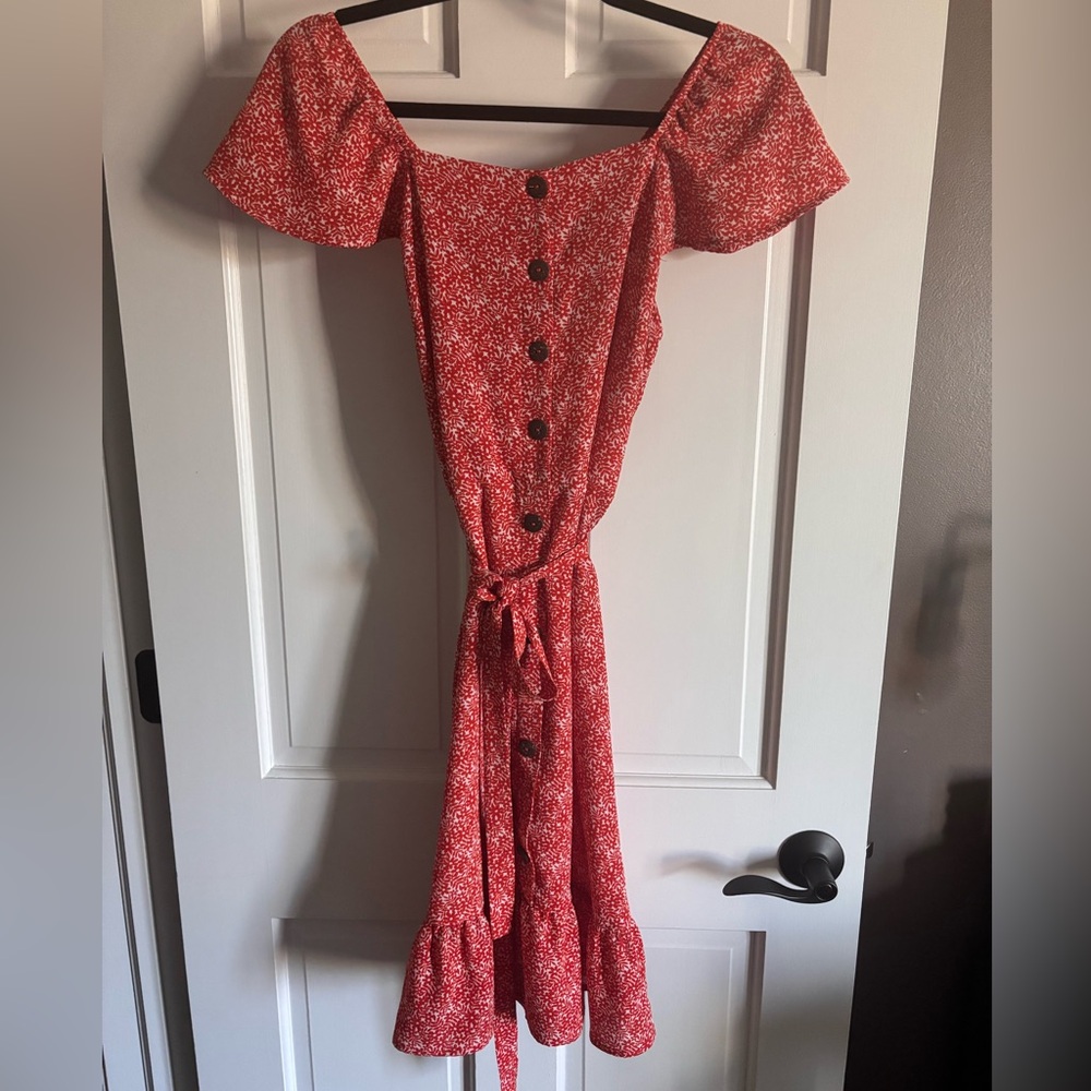 Monteau Orange Floral Print Midi Dress Size Medium | Boho Summer Dress